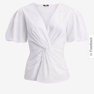 Express White Twist-Front Puff Sleeve Blouse